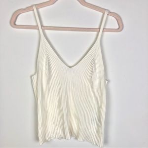 H&M White Ribbed Spaghetti Strap V Neck Knit Crop Top Size XL
